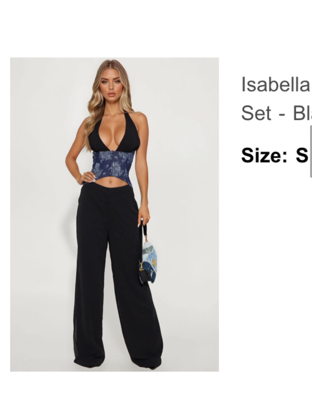 Fashion Nova Navy Floral Corset Halter Top Pant Set